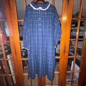 Vintage Lanz Of Salzburg Long Nightgown Women's L Plaid Flannel Ruffle GUC